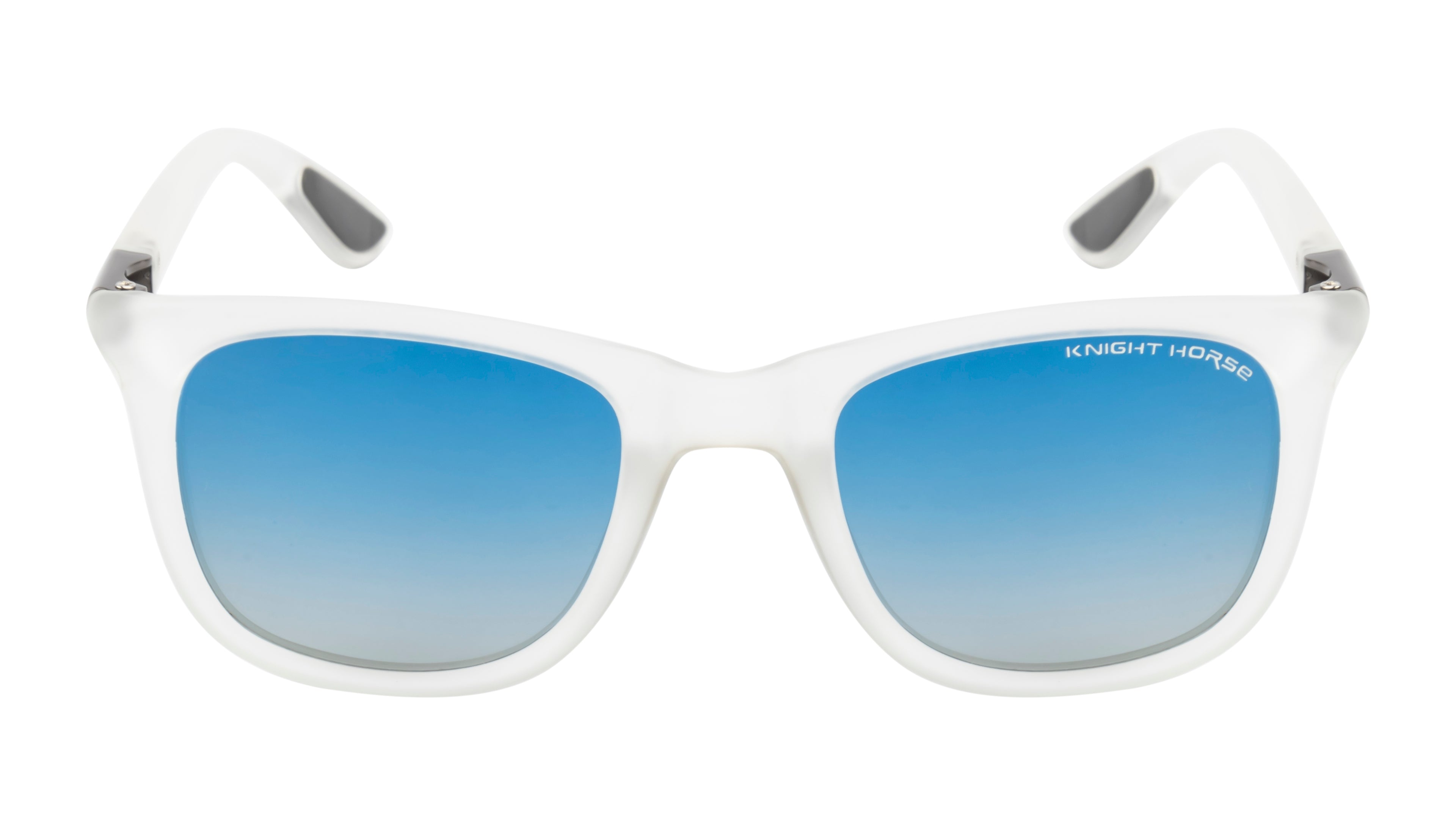 Crystalwave Shades: Sunglasses In Transparent White With Blue Polarized Lens