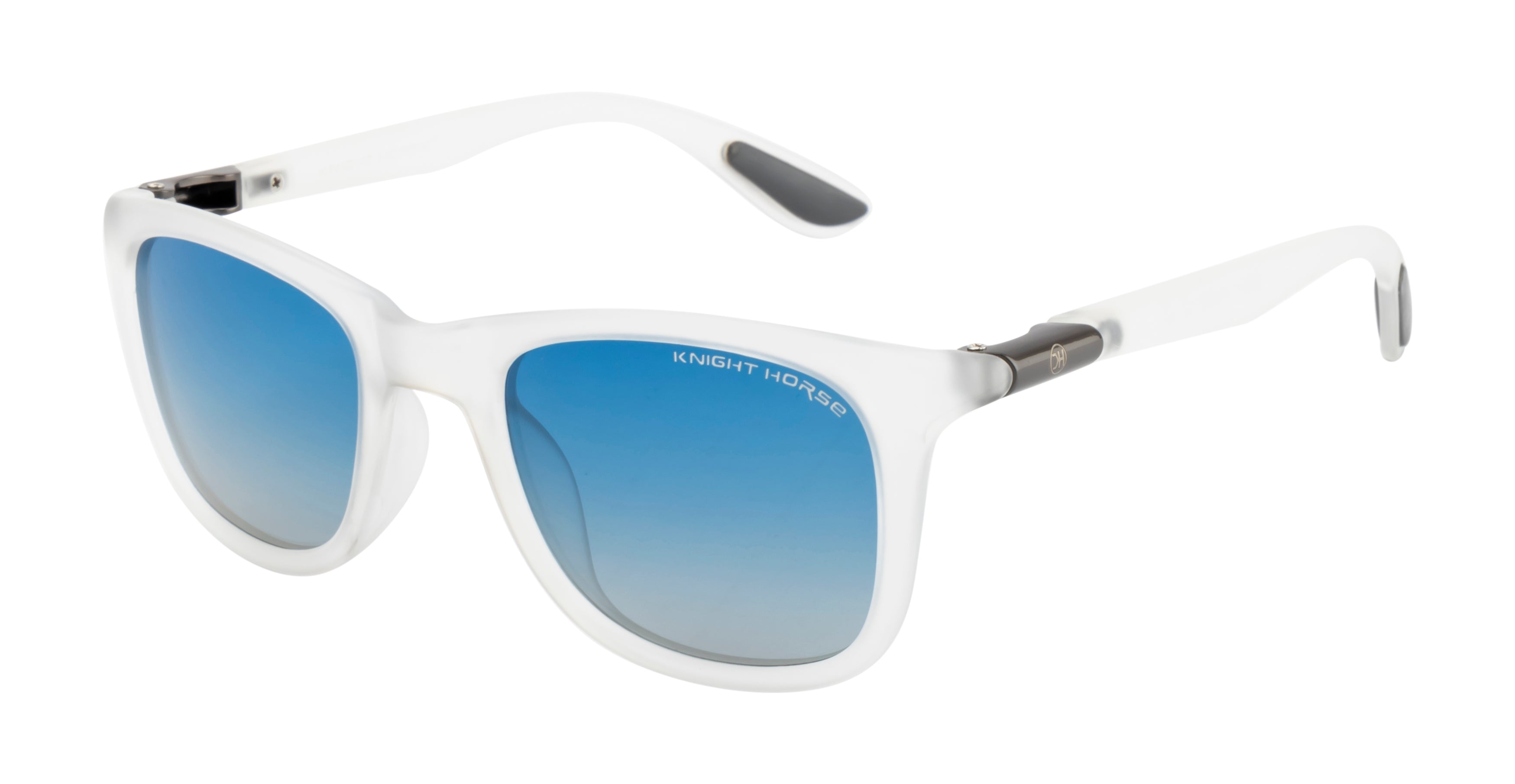 Crystalwave Shades: Sunglasses In Transparent White With Blue Polarized Lens