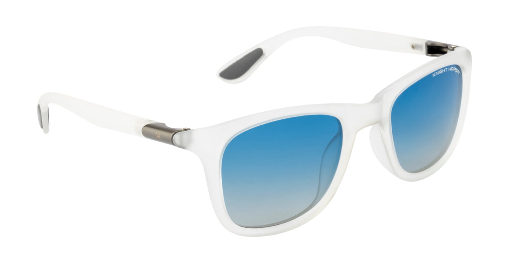 Crystalwave Shades: Sunglasses In Transparent White With Blue Polarized Lens
