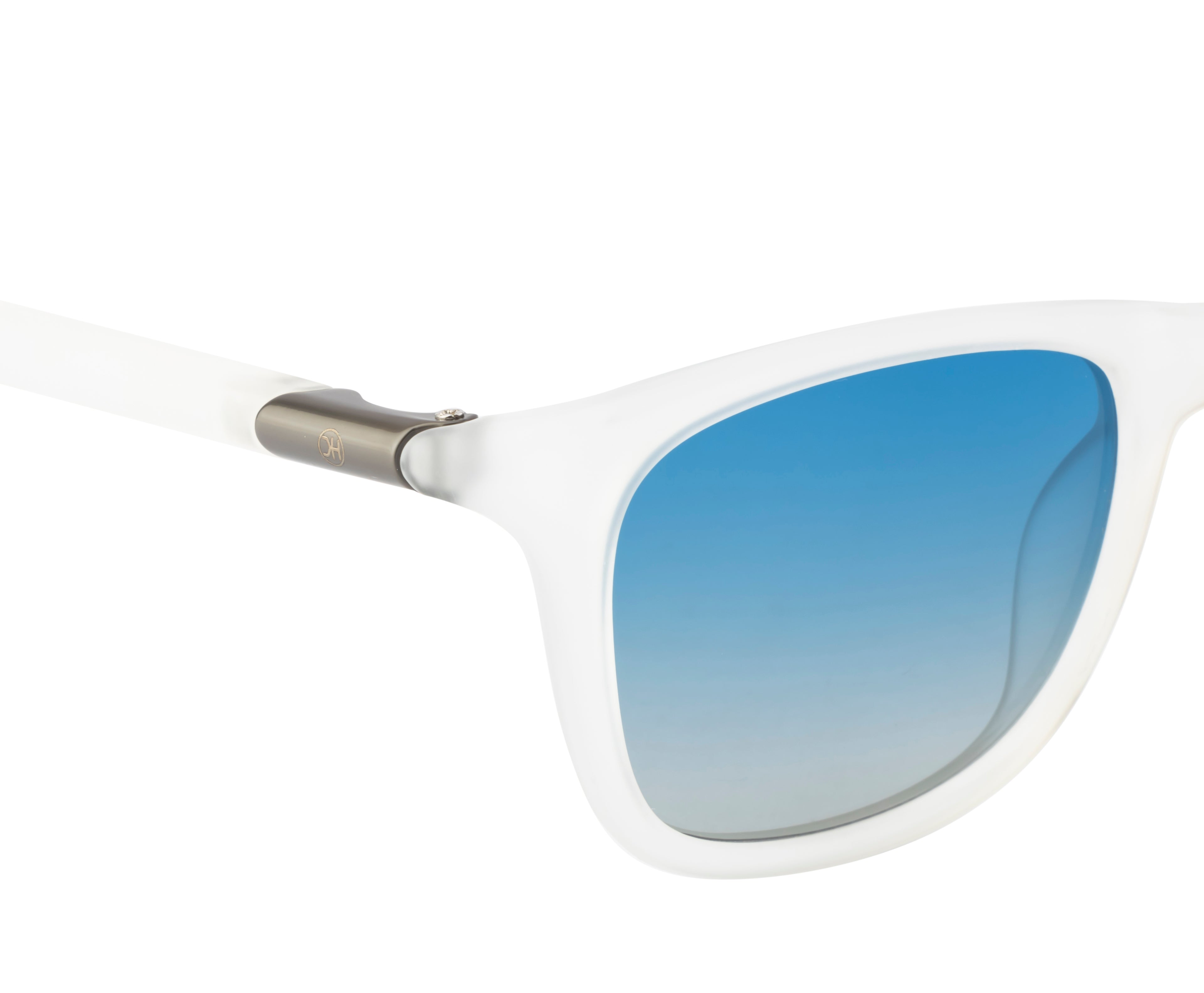 Crystalwave Shades: Sunglasses In Transparent White With Blue Polarized Lens