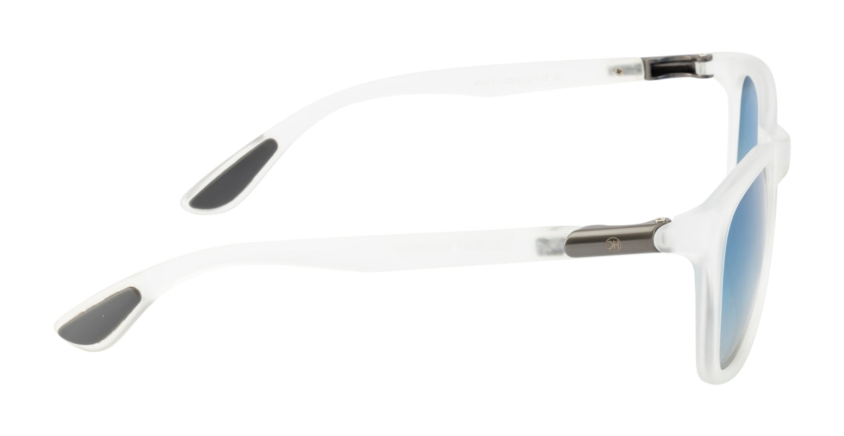 Crystalwave Shades: Sunglasses In Transparent White With Blue Polarized Lens