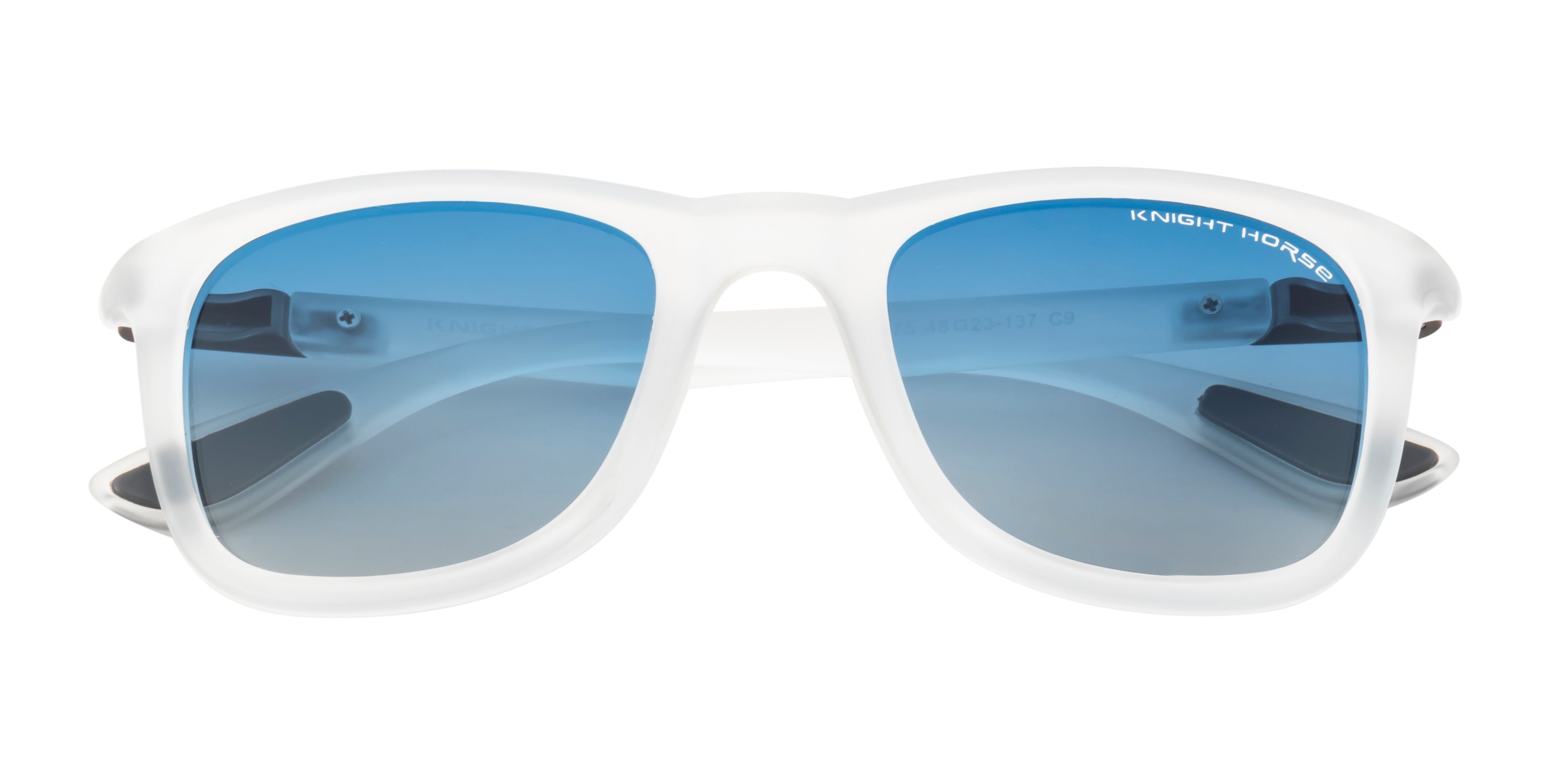 Crystalwave Shades: Sunglasses In Transparent White With Blue Polarized Lens
