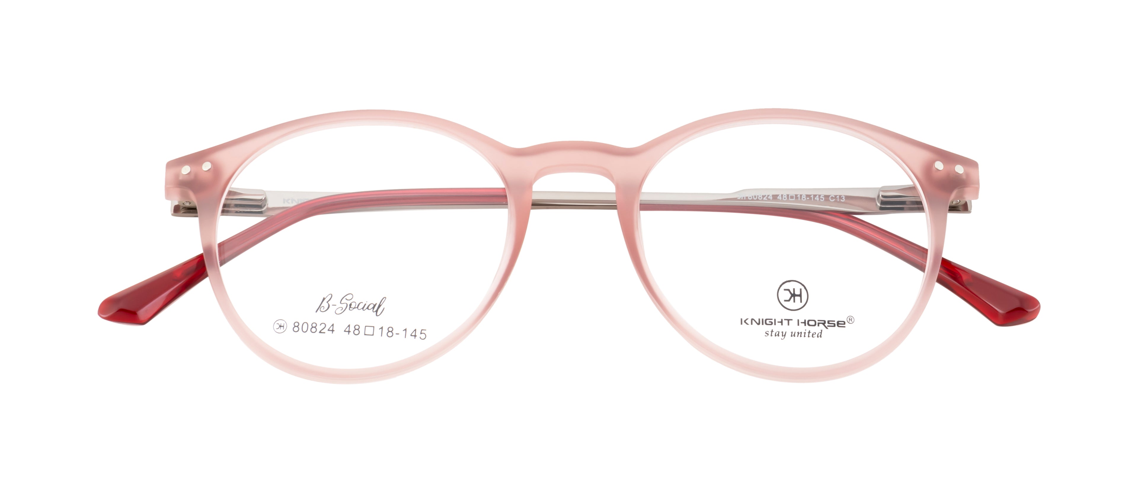 Fashionable Round Eyeglasses - Transparent Red Matte | With Spring | Women