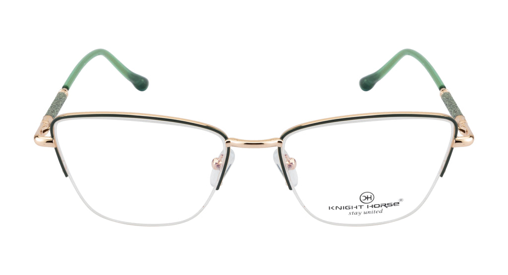 Designer Cat-Eye Eyewear |Green & Gold Elegance