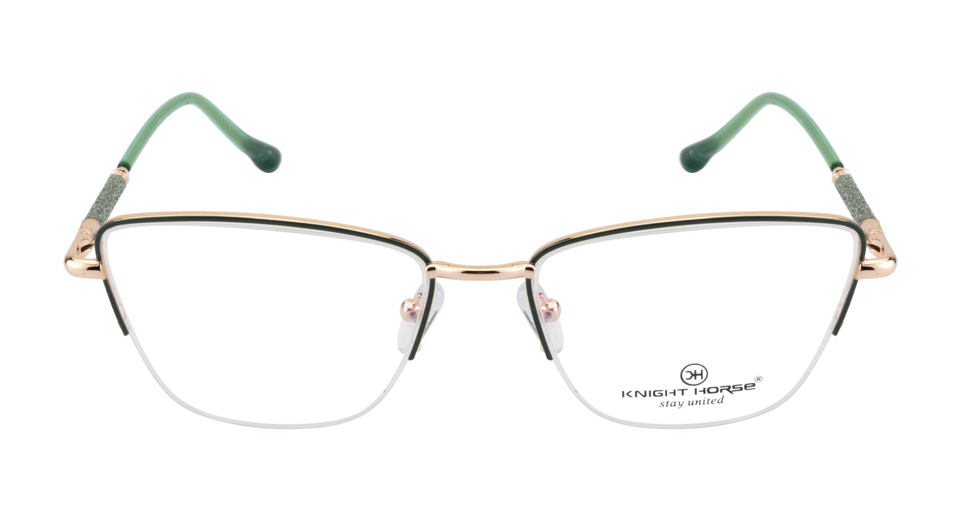 Designer Cat-Eye Eyewear |Green & Gold Elegance