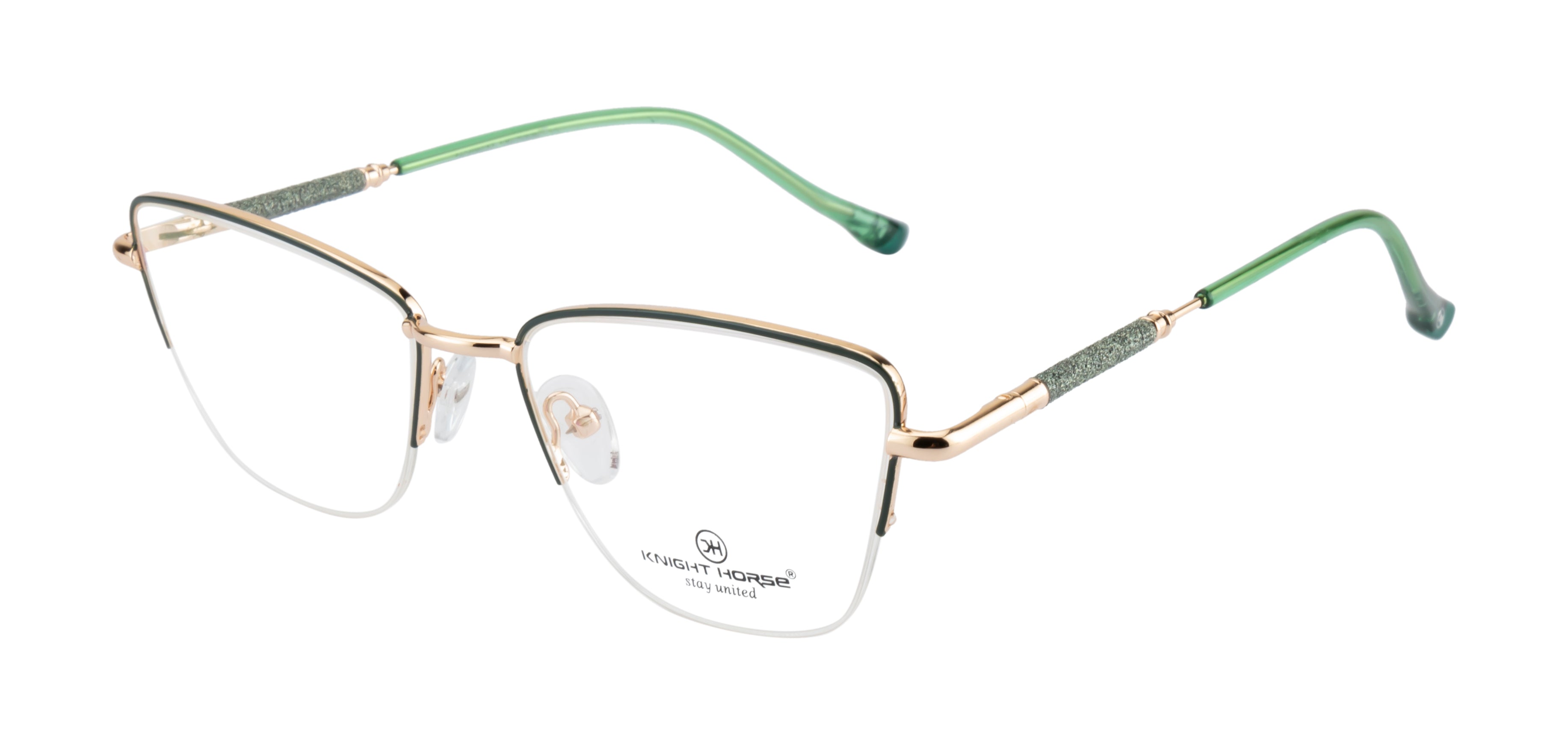 Designer Cat-Eye Eyewear |Green & Gold Elegance