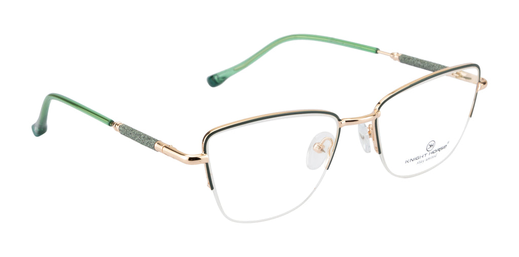 Designer Cat-Eye Eyewear |Green & Gold Elegance