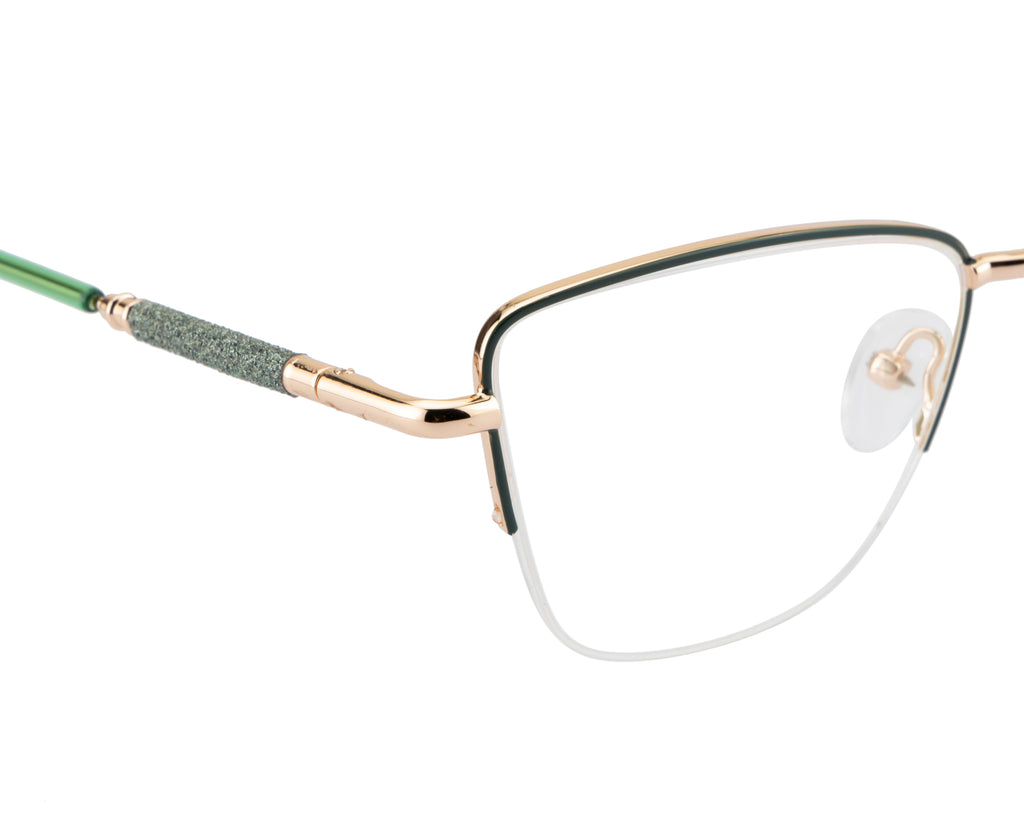 Designer Cat-Eye Eyewear |Green & Gold Elegance