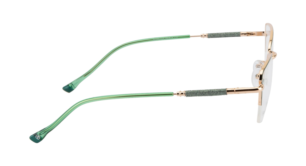 Designer Cat-Eye Eyewear |Green & Gold Elegance