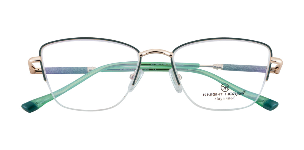 Designer Cat-Eye Eyewear |Green & Gold Elegance
