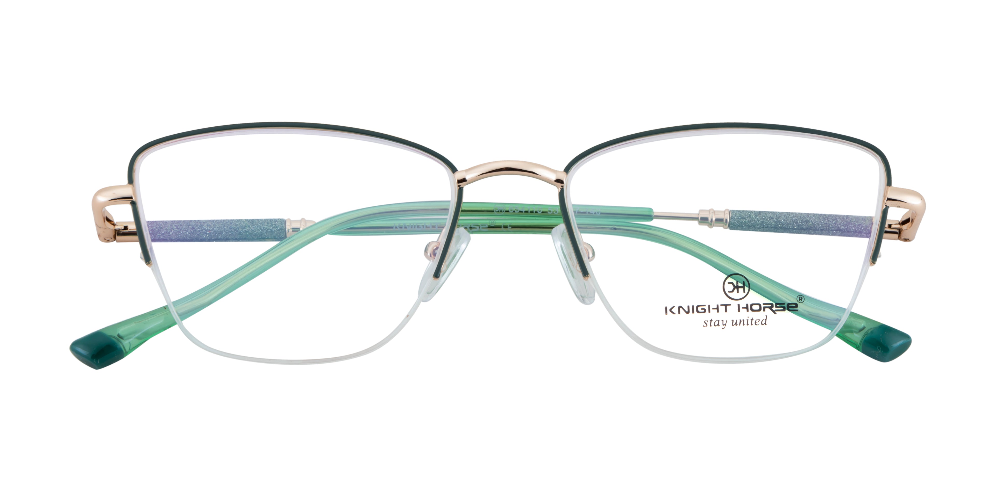 Designer Cat-Eye Eyewear |Green & Gold Elegance