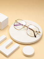 Hexagon-Shaped Gold Metal Eyewear Frame With A Double Bar Design