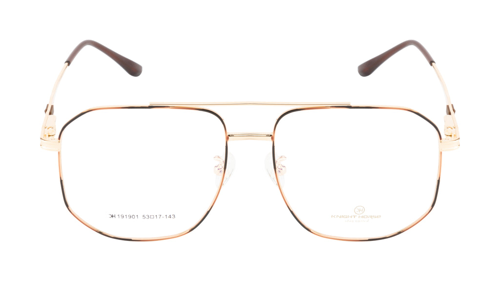Hexagon-Shaped Gold Metal Eyewear Frame With A Double Bar Design