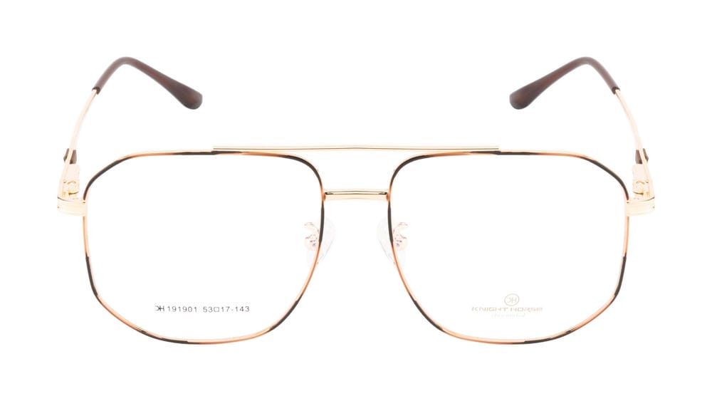 Hexagon-Shaped Gold Metal Eyewear Frame With A Double Bar Design