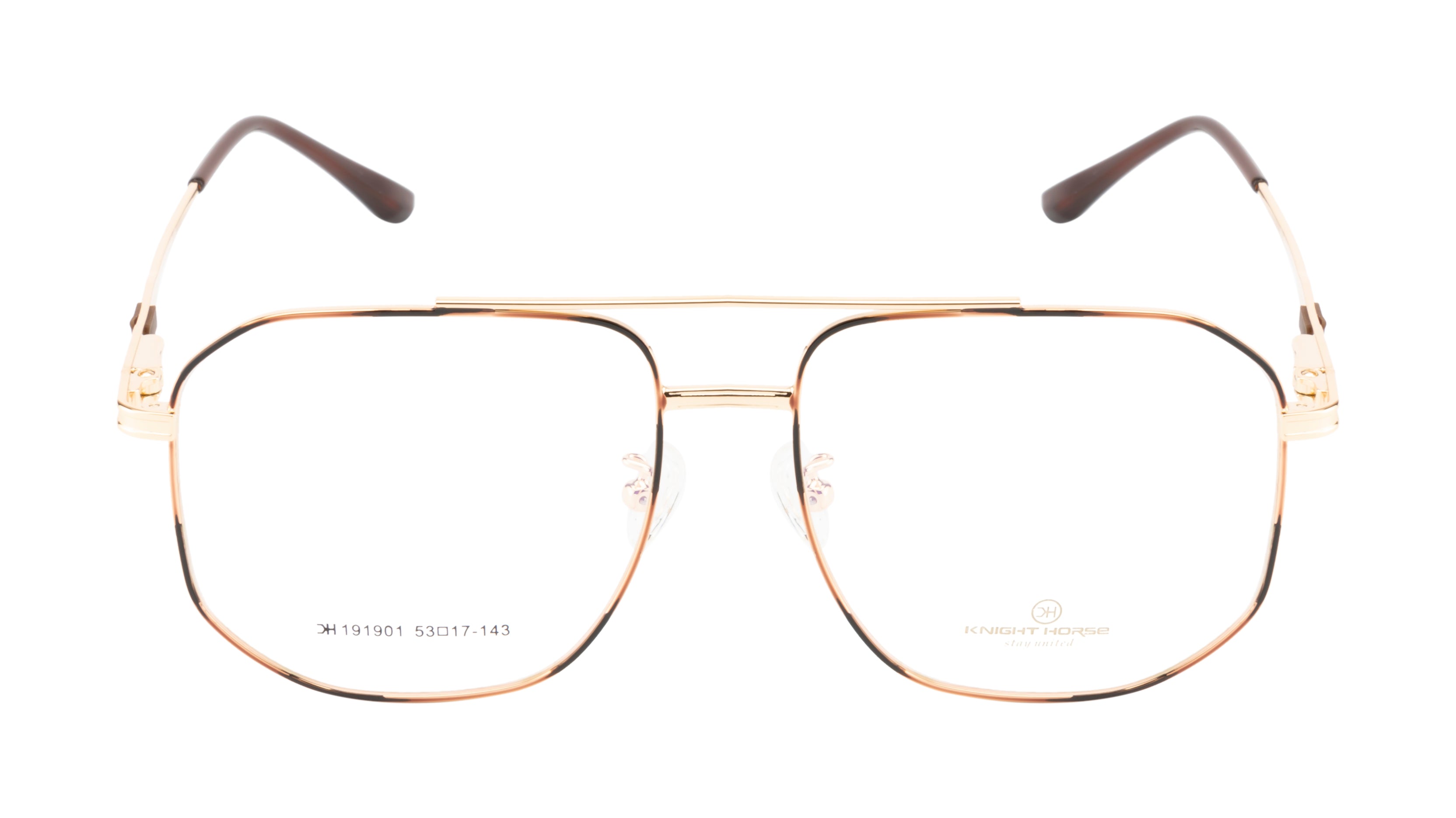 Hexagon-Shaped Gold Metal Eyewear Frame With A Double Bar Design