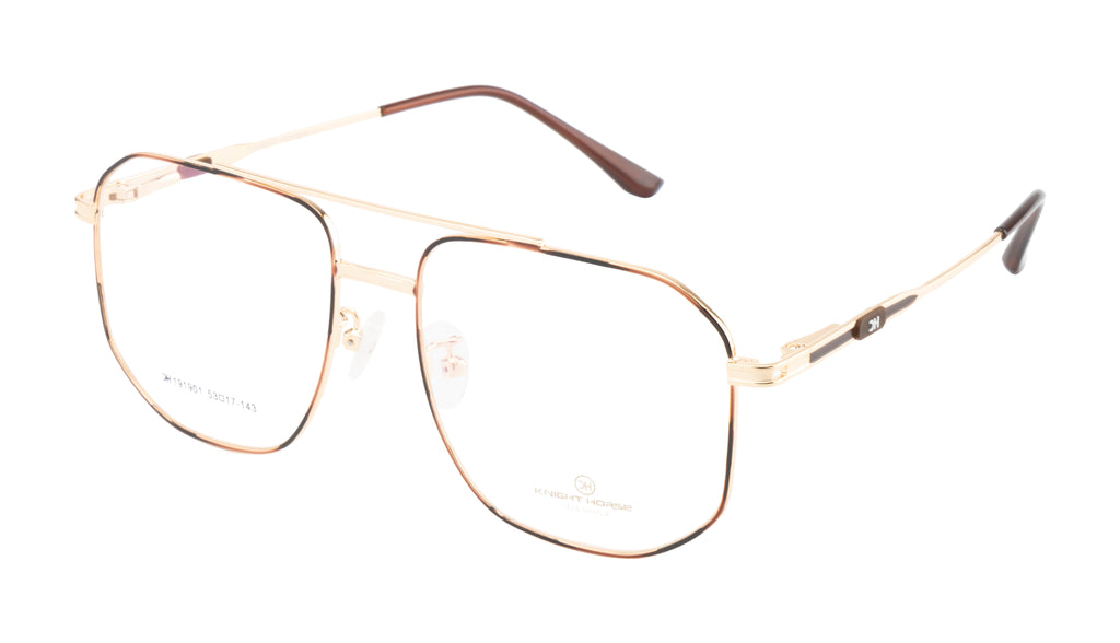Hexagon-Shaped Gold Metal Eyewear Frame With A Double Bar Design