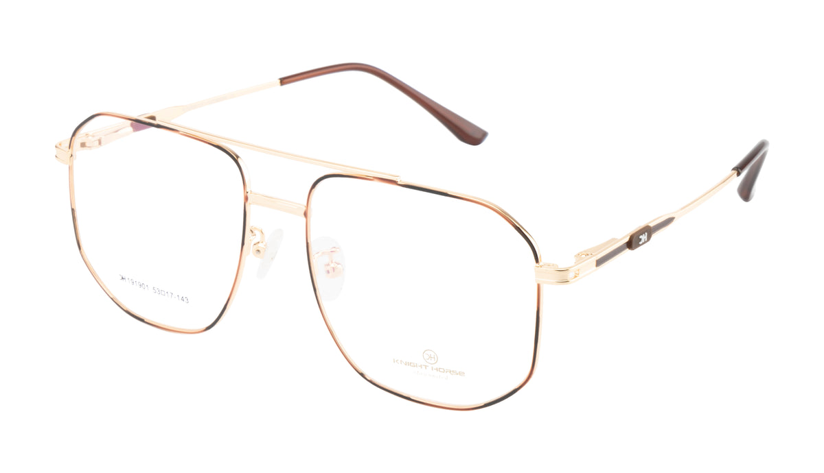 Hexagon-Shaped Gold Metal Eyewear Frame With A Double Bar Design