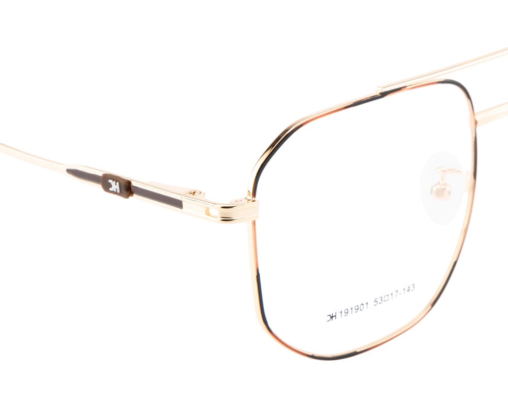 Hexagon-Shaped Gold Metal Eyewear Frame With A Double Bar Design