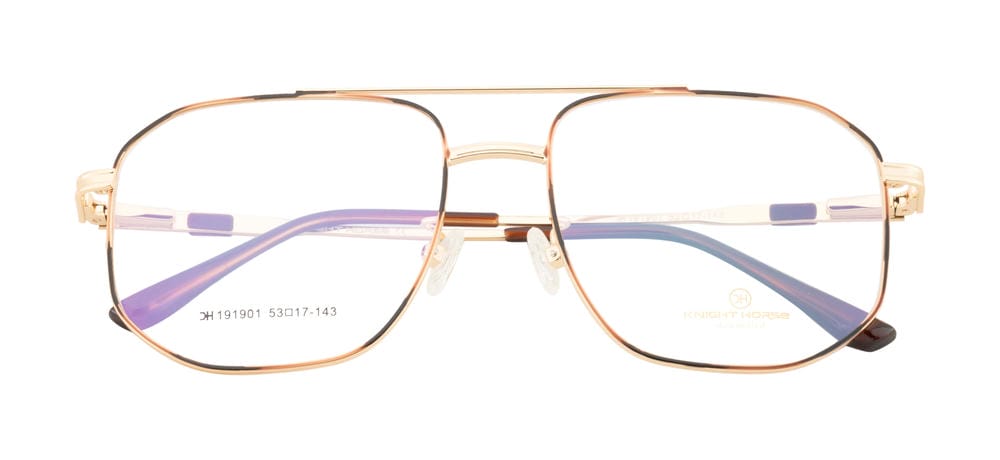 Hexagon-Shaped Gold Metal Eyewear Frame With A Double Bar Design