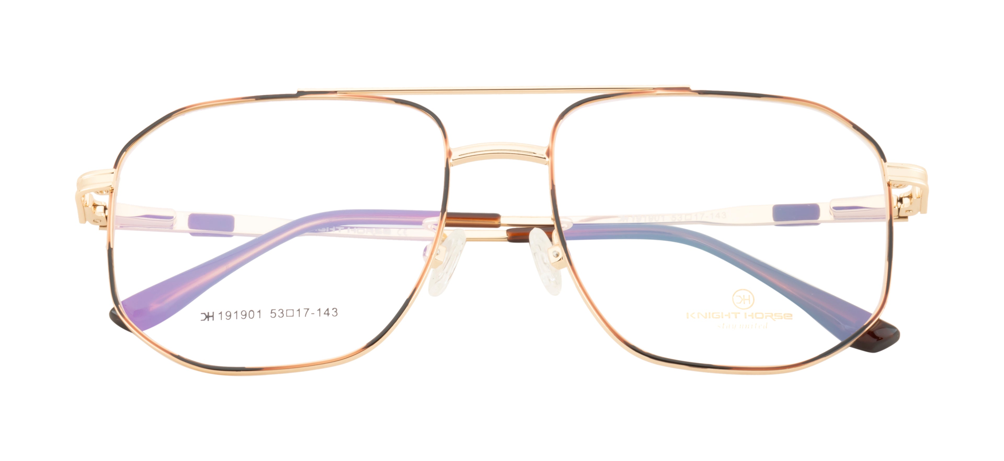 Hexagon-Shaped Gold Metal Eyewear Frame With A Double Bar Design