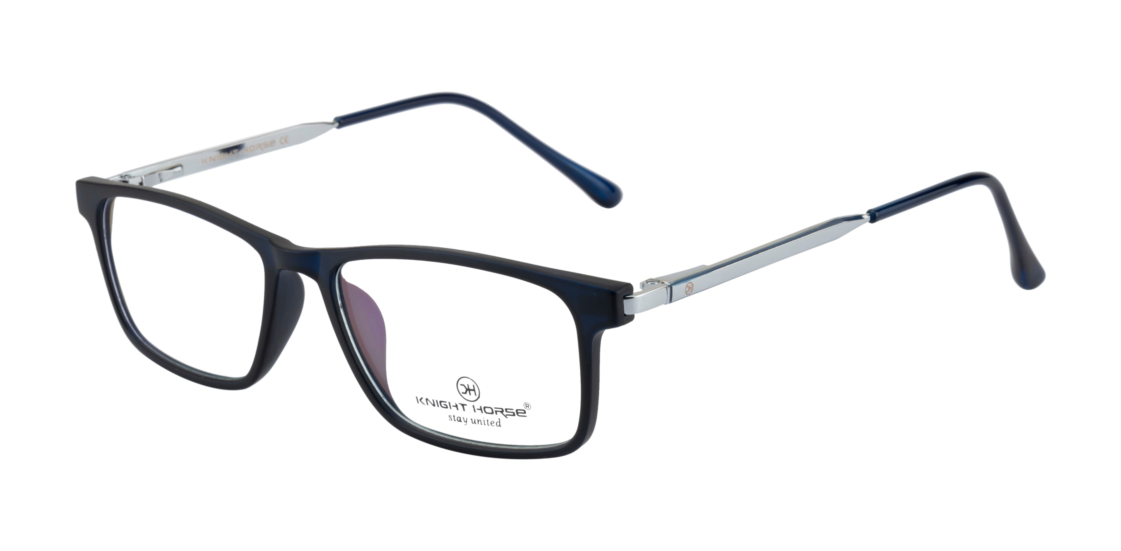 Rectangle Eyeglass Frames | Unisex | Dark Blue | Premium TR & Metal Build |Spring Hinged