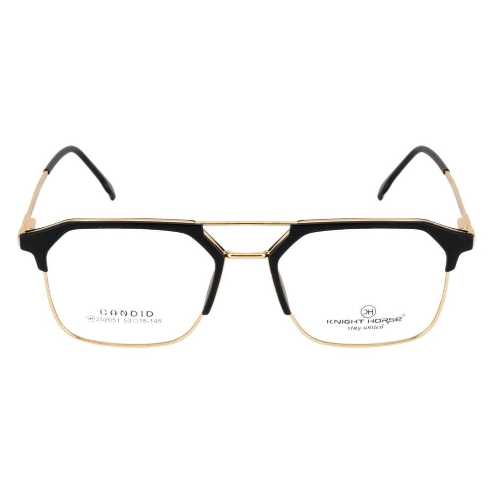 Knight Horse Gold-Black Square Eyeglass Frame with Double Bridge