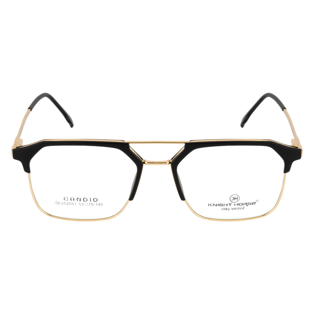 Knight Horse Gold-Black Square Eyeglass Frame with Double Bridge