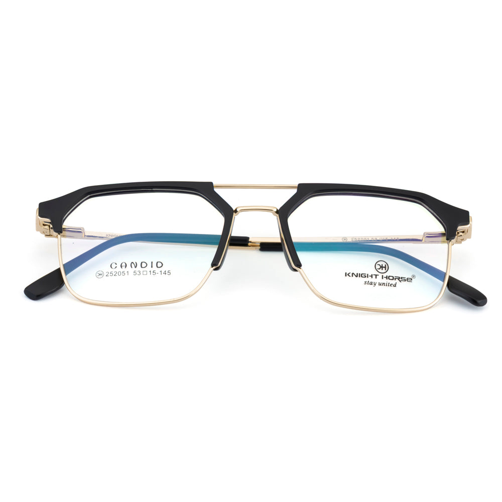 Knight Horse Gold-Black Square Eyeglass Frame with Double Bridge
