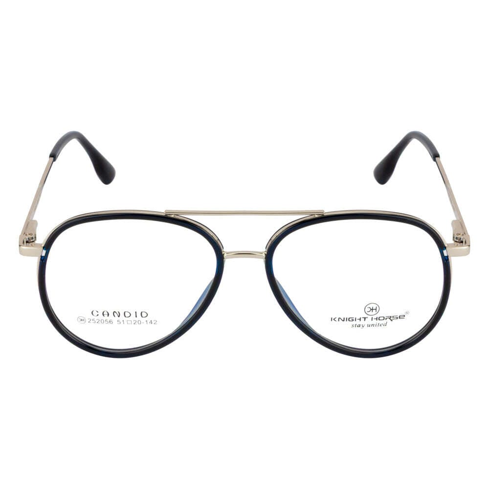 Knight Horse Dual-Bridge Aviator Optical Frame – Silver & Blue