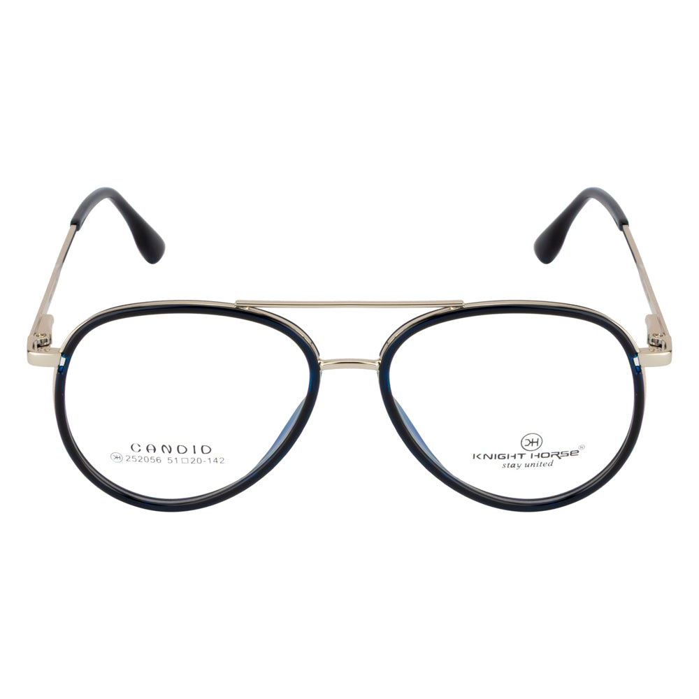 Knight Horse Dual-Bridge Aviator Optical Frame – Silver & Blue