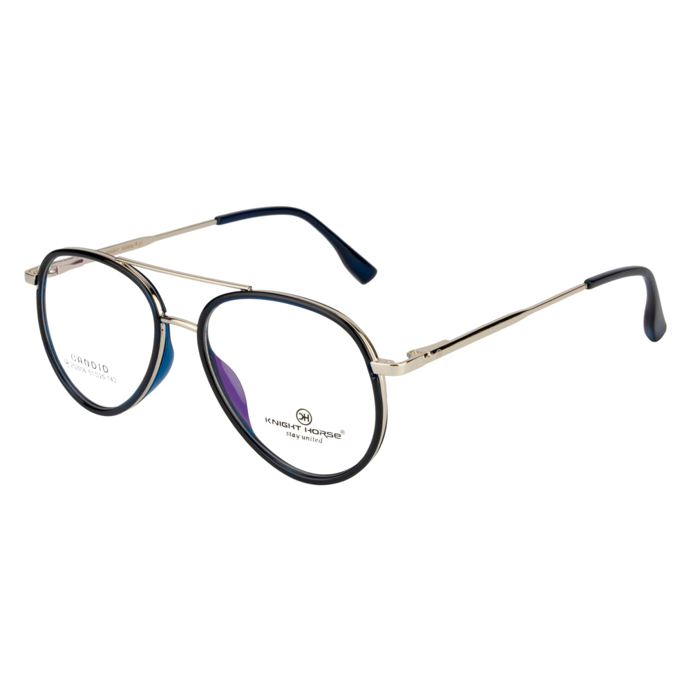 Knight Horse Dual-Bridge Aviator Optical Frame – Silver & Blue