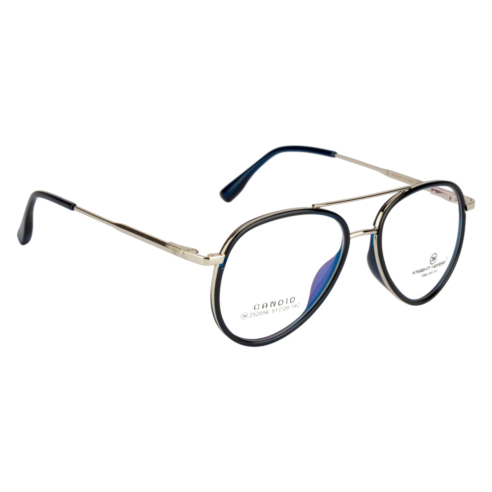 Knight Horse Dual-Bridge Aviator Optical Frame – Silver & Blue