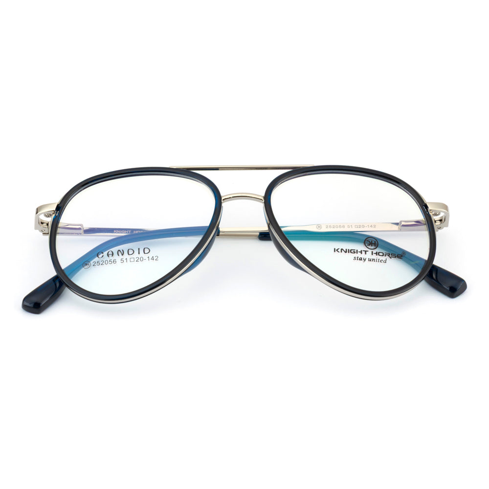 Knight Horse Dual-Bridge Aviator Optical Frame – Silver & Blue