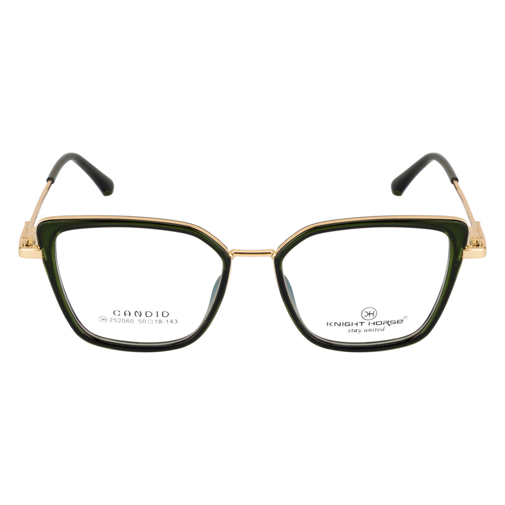Knight Horse Gold & Green Square Eyeglass Frame with Spring Hinges
