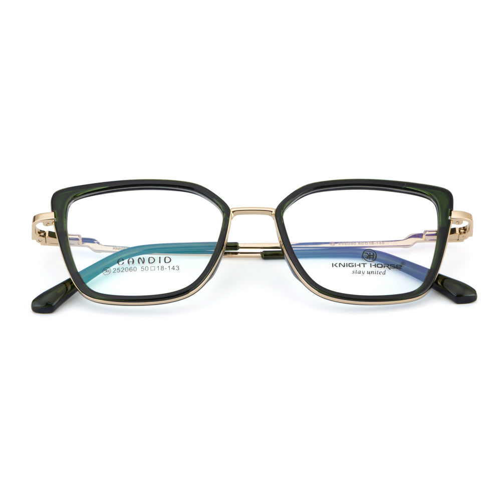 Knight Horse Gold & Green Square Eyeglass Frame with Spring Hinges