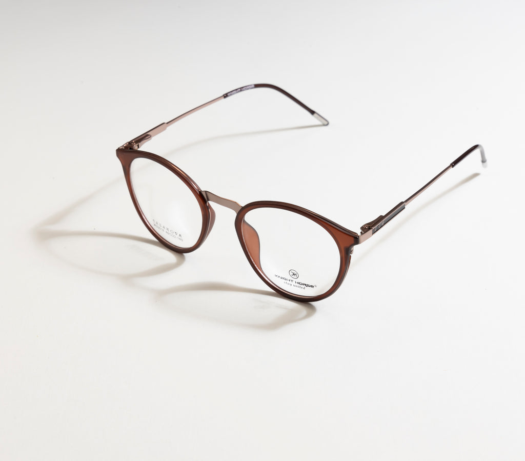 Round Brown Tr Metal Frame With Spring - Timeless Elegance Eyewear