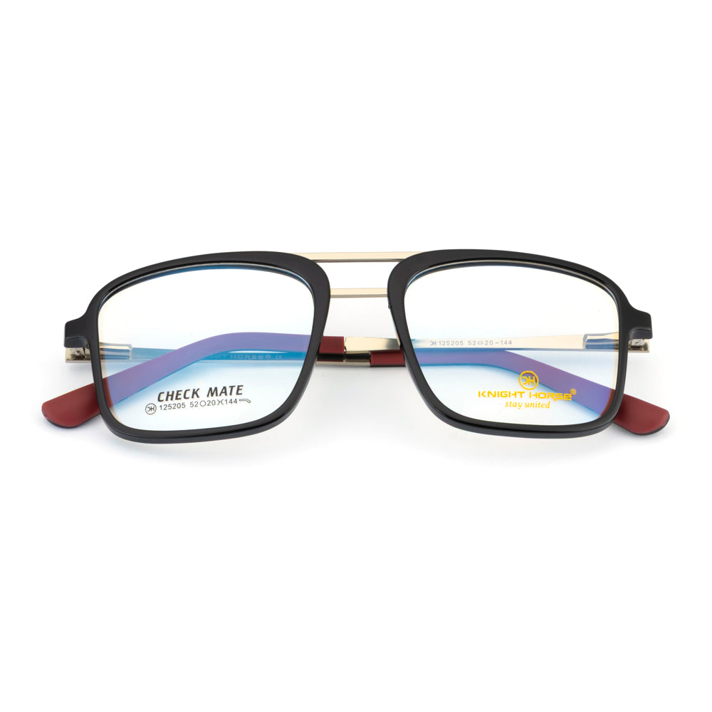 Knight Horse Classic Square Eyeglasses with Double Bridge Design