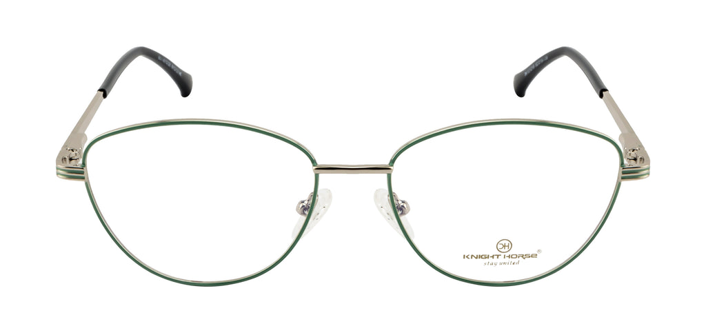 Metal Eyewear Frame In Cat Eye Shape| Women | Silver & Green