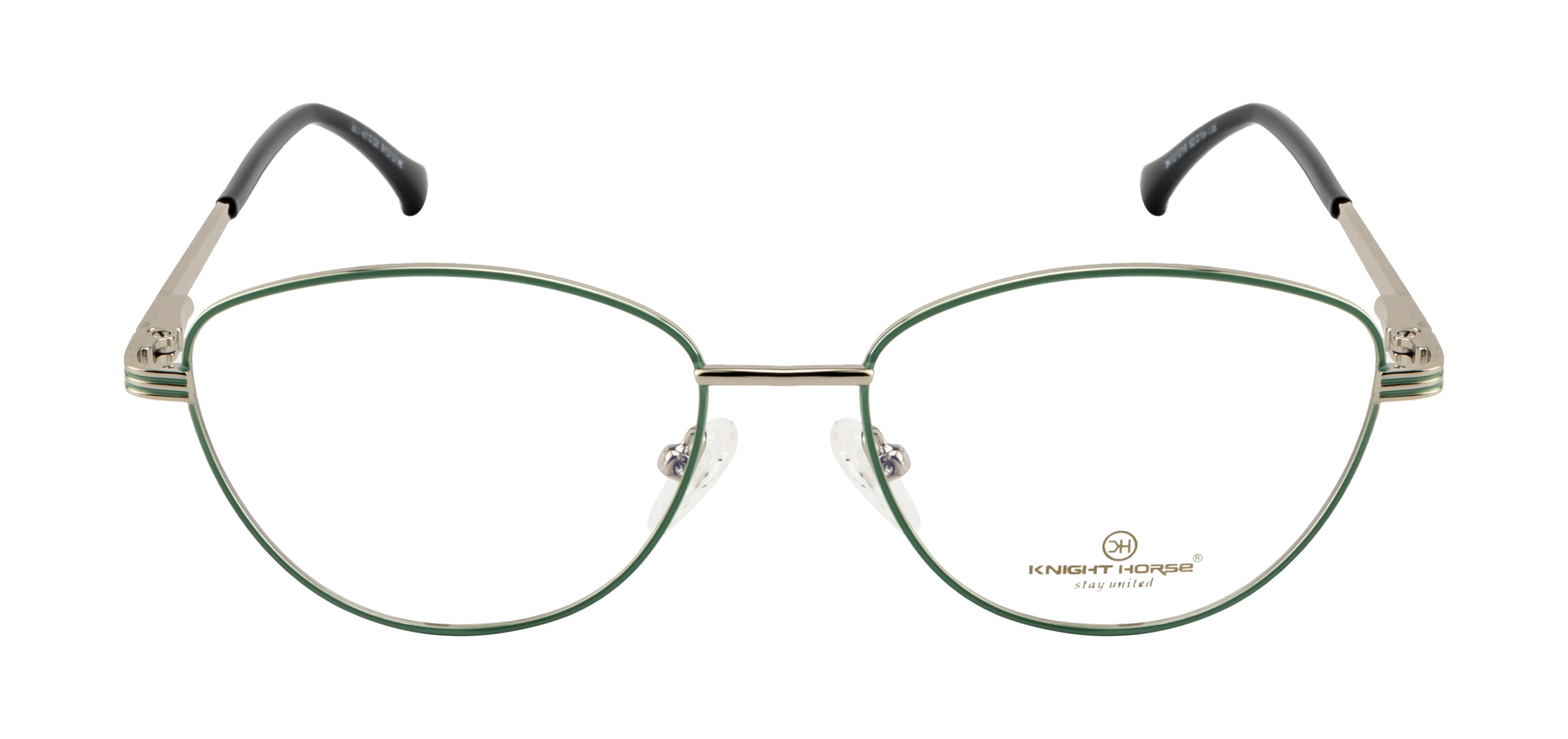 Metal Eyewear Frame In Cat Eye Shape| Women | Silver & Green