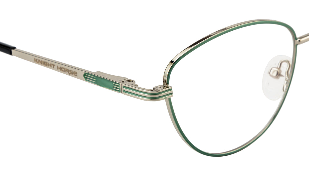 Metal Eyewear Frame In Cat Eye Shape| Women | Silver & Green
