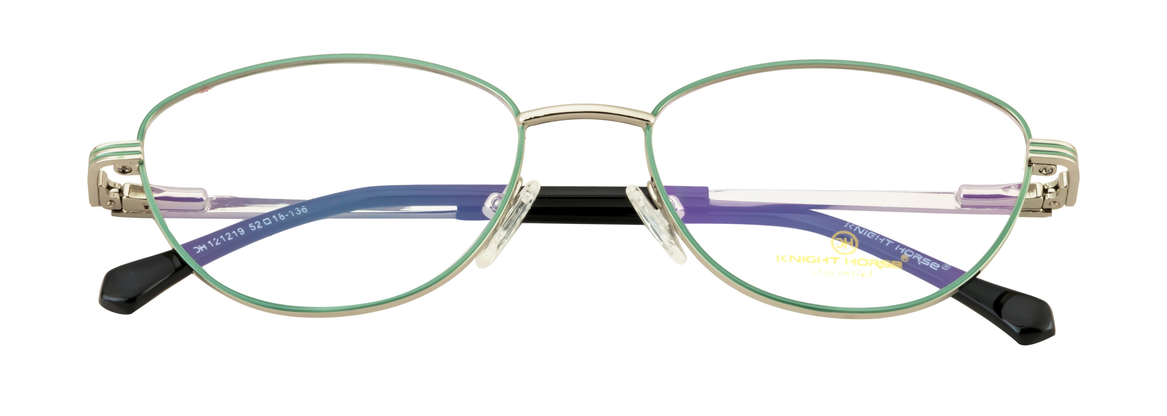 Metal Eyewear Frame In Cat Eye Shape| Women | Silver & Green