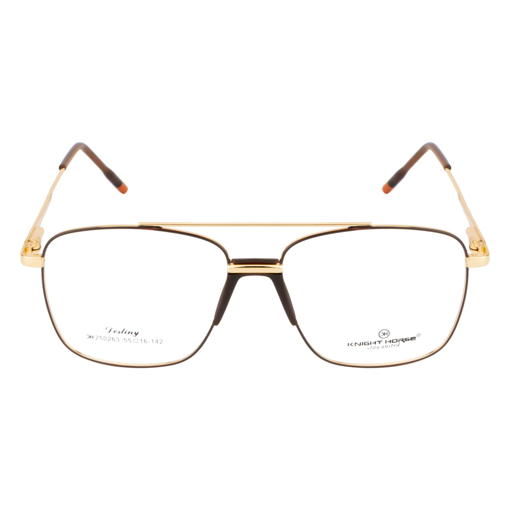Knight Horse Gold & Brown Metal Eyeglass Frame with Double Bridge