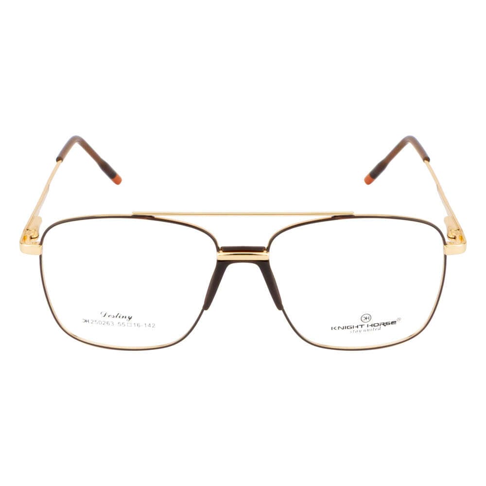 Knight Horse Gold & Brown Metal Eyeglass Frame with Double Bridge