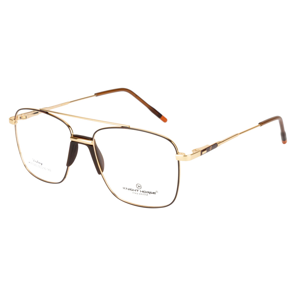 Knight Horse Gold & Brown Metal Eyeglass Frame with Double Bridge