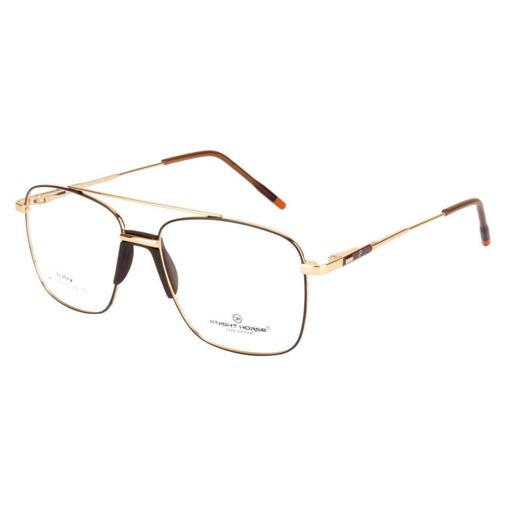 Knight Horse Gold & Brown Metal Eyeglass Frame with Double Bridge