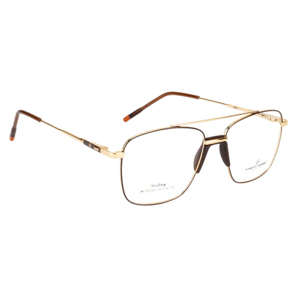 Knight Horse Gold & Brown Metal Eyeglass Frame with Double Bridge