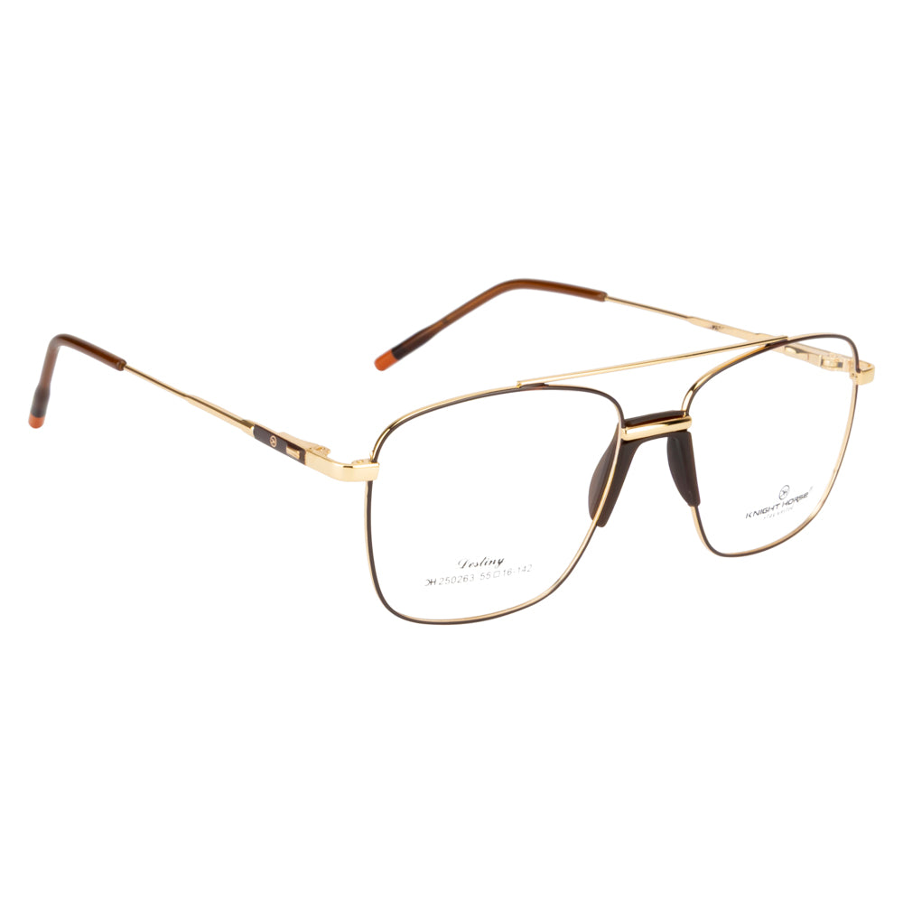 Knight Horse Gold & Brown Metal Eyeglass Frame with Double Bridge