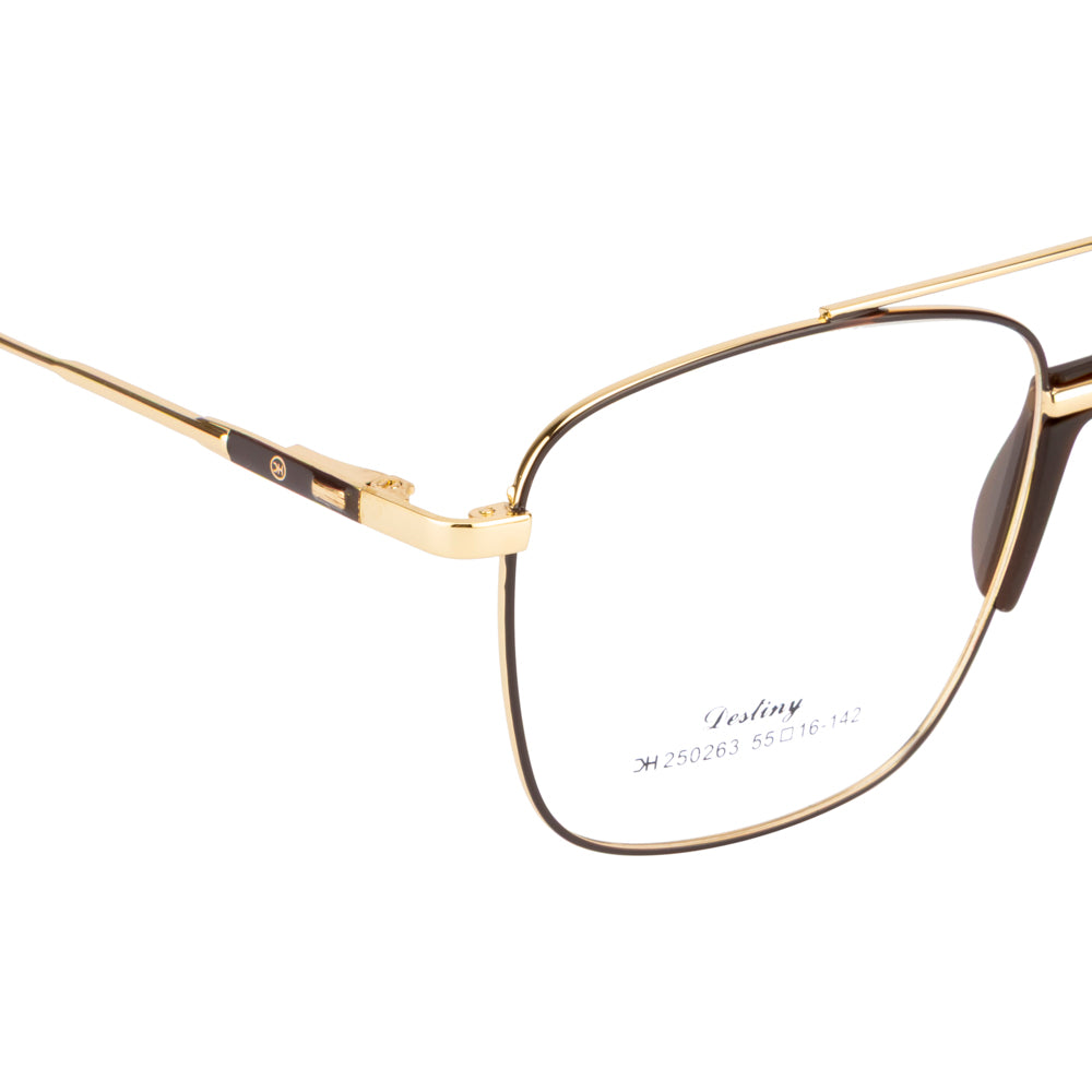 Knight Horse Gold & Brown Metal Eyeglass Frame with Double Bridge