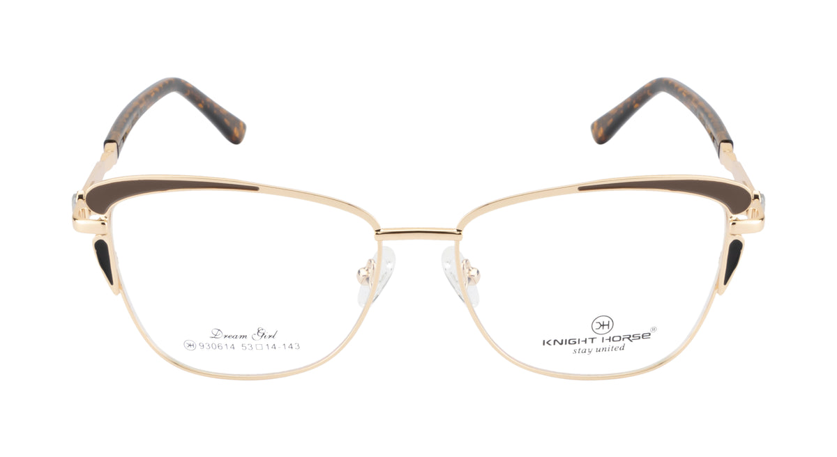 Cat-Eye Eyewear Frames with Spring Hinges | Brown and Gold Designer Style