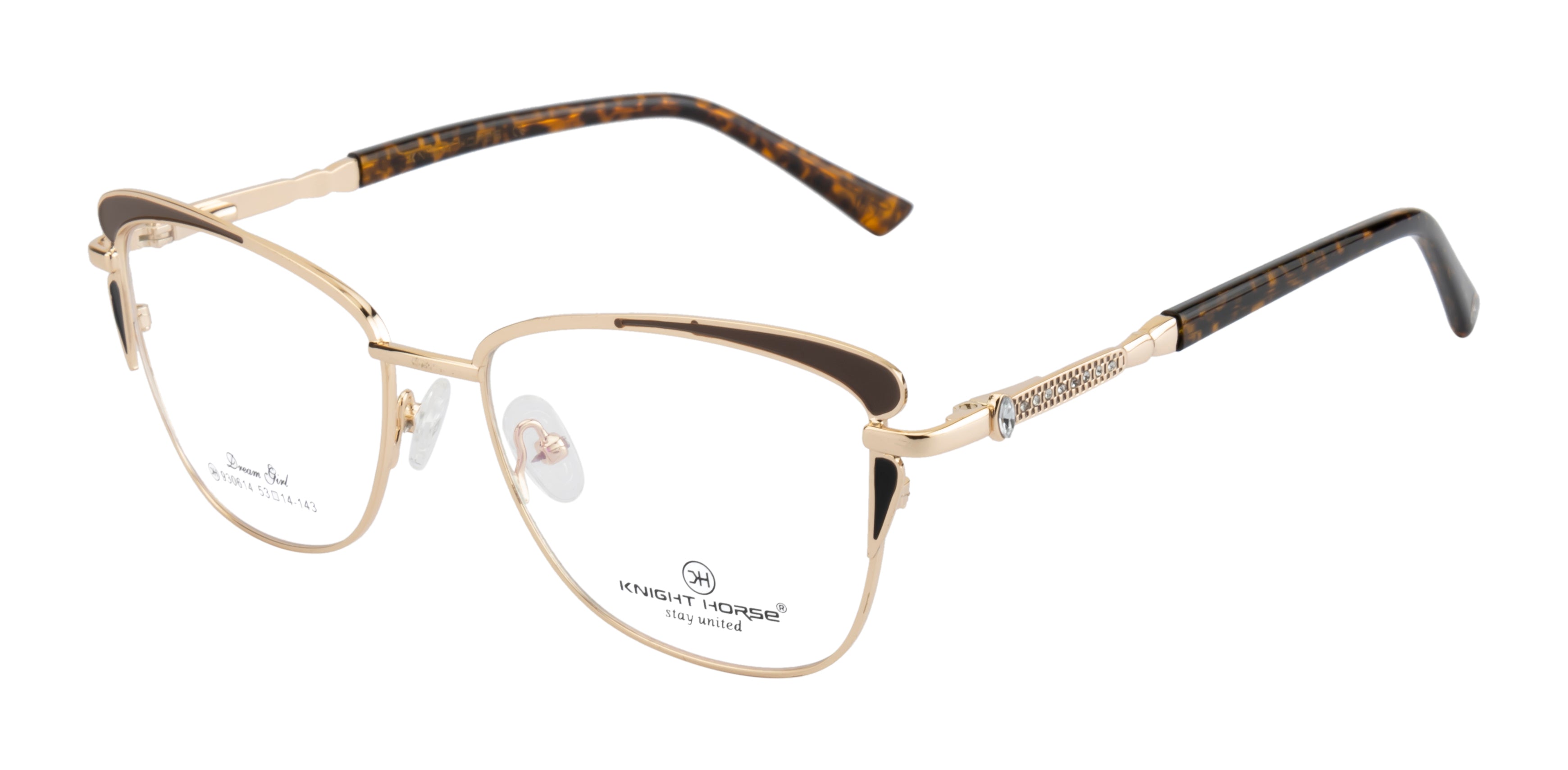 Cat-Eye Eyewear Frames with Spring Hinges | Brown and Gold Designer Style